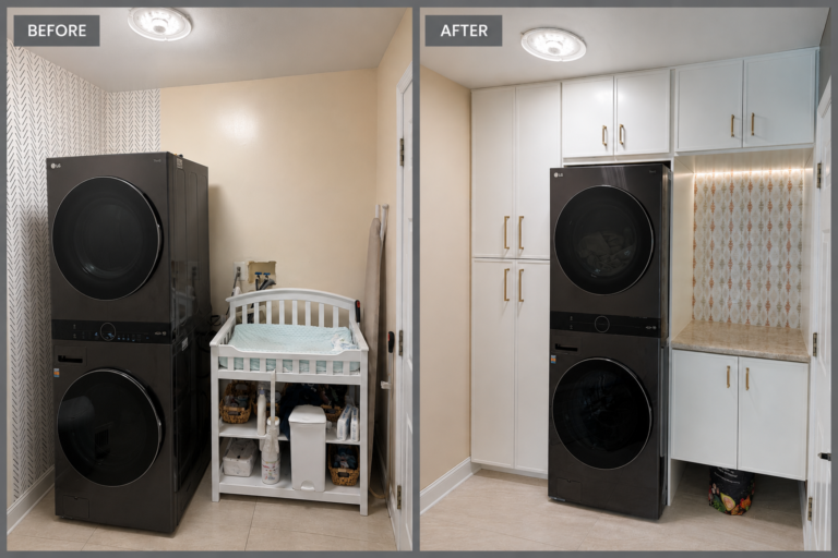 Custom laundry room cabinetry remodel before and after Robbinsville NJ